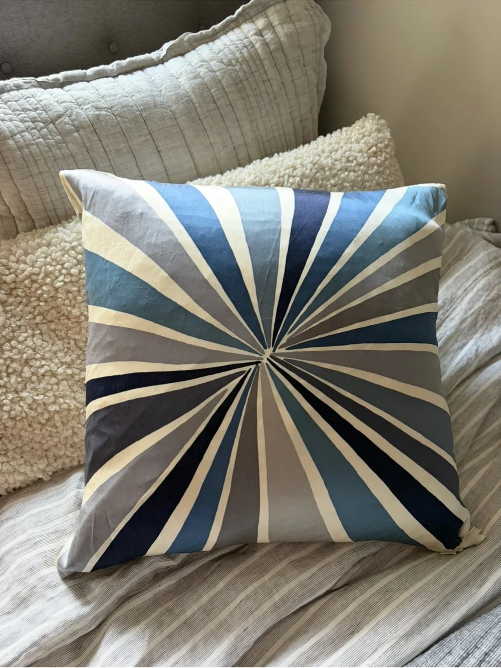 West Elm Blue bullseye silk Pillow civet